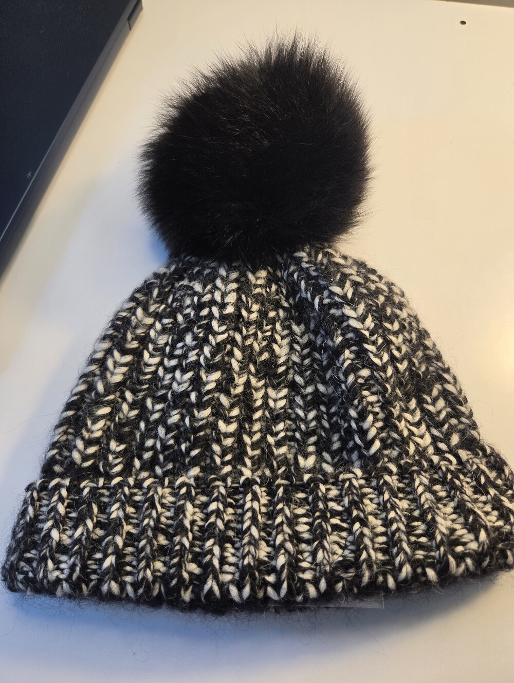 Moncler Woman's Black Cabled Pom Pom Beanie Hat AUTHENTIC